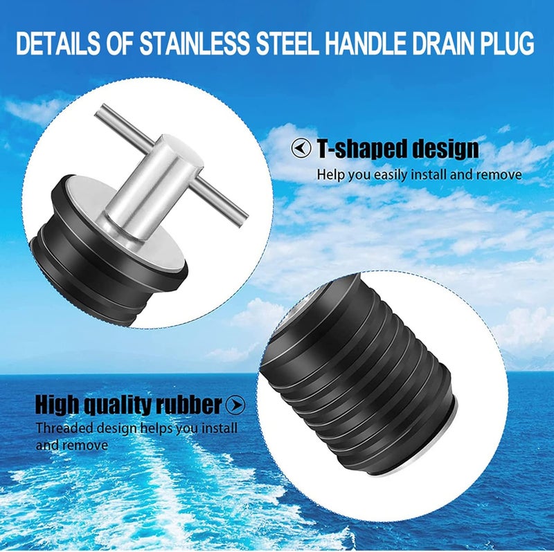 Gaderth Drain Plug, 3/4-inch, 1-inch or 1-1/4-Inch Snap, T-Shape Drain Plug Twist-Turn Marine Boat Drain Plugs, Brass Snap Handle with Rubber Boat Drain Plug Stainless Steel,25mm - Image 1